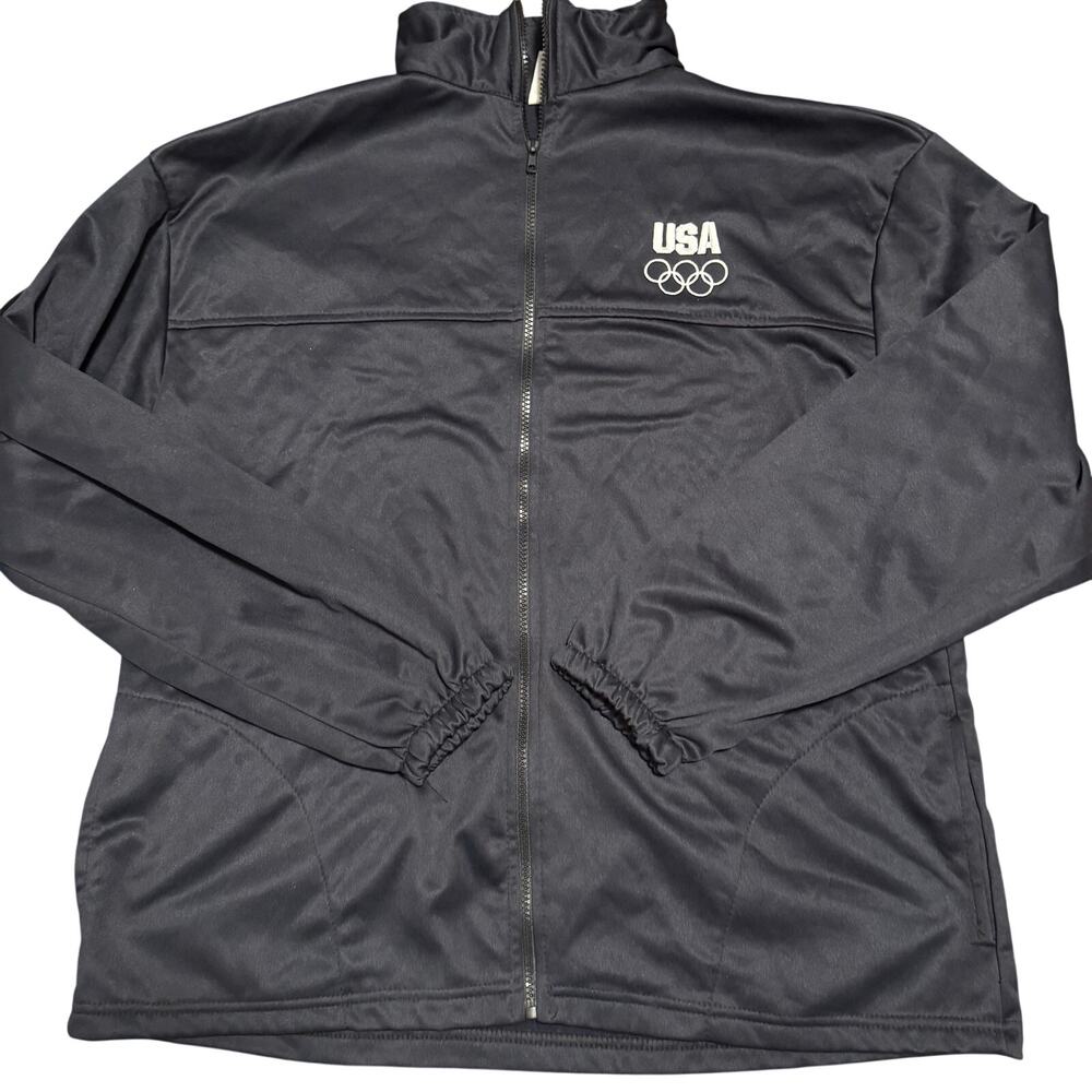 Vintage USA Olympic Committee Track Jacket Mens XXL Full Zip Black Made in USA